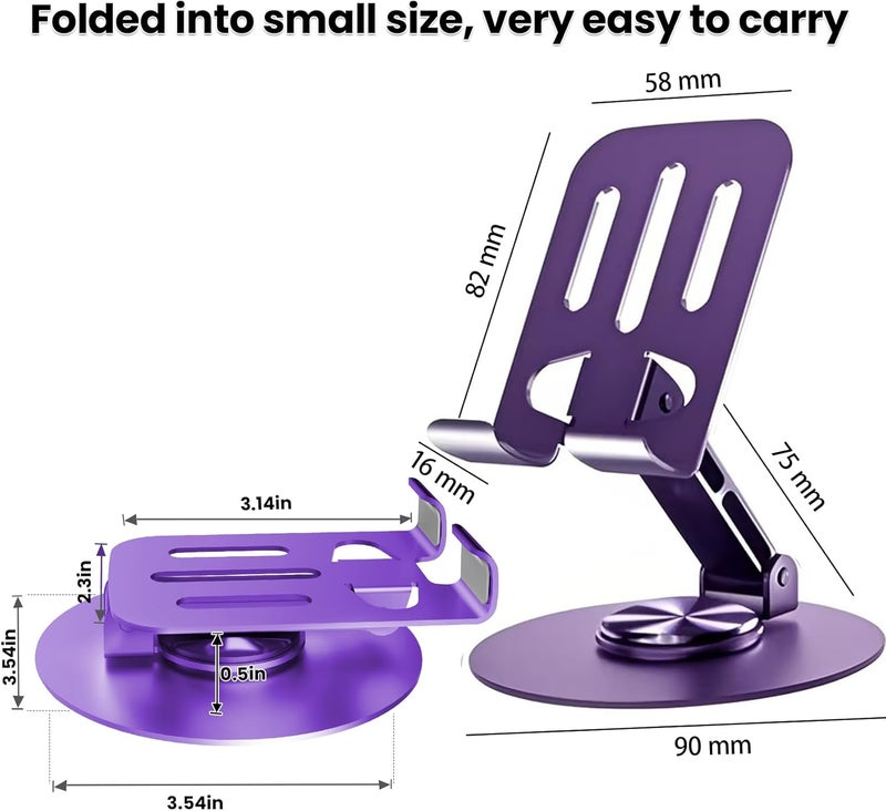 Lusosh Universal Metal Cell Phone Stand, Multi-Angel Adjustable 360° Rotation Non-Slip Metal Phone Stand Compatible with iPhone 17 16 Pro Max and All Smartphones (Purple) - Image 3